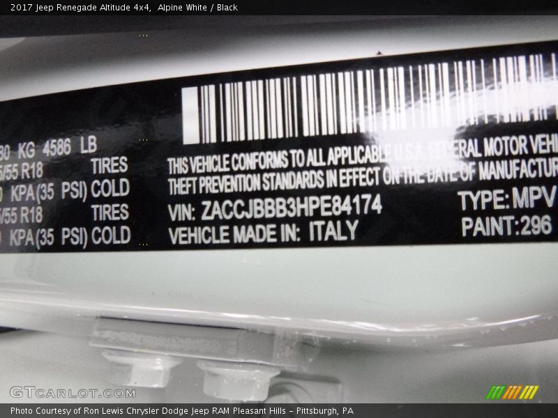 Alpine White / Black 2017 Jeep Renegade Altitude 4x4