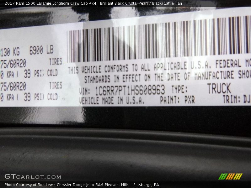 2017 1500 Laramie Longhorn Crew Cab 4x4 Brilliant Black Crystal Pearl Color Code PXR
