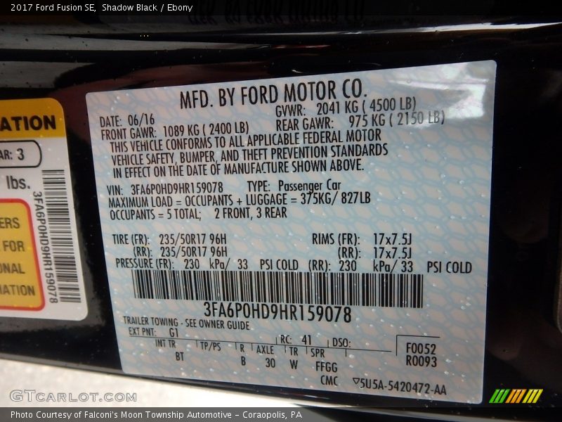 Shadow Black / Ebony 2017 Ford Fusion SE