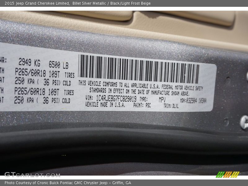 Billet Silver Metallic / Black/Light Frost Beige 2015 Jeep Grand Cherokee Limited
