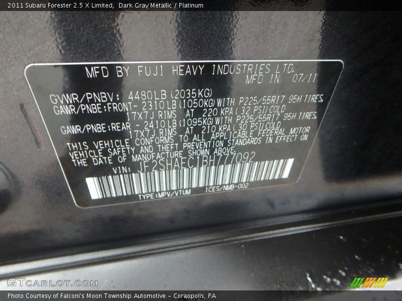 Dark Gray Metallic / Platinum 2011 Subaru Forester 2.5 X Limited