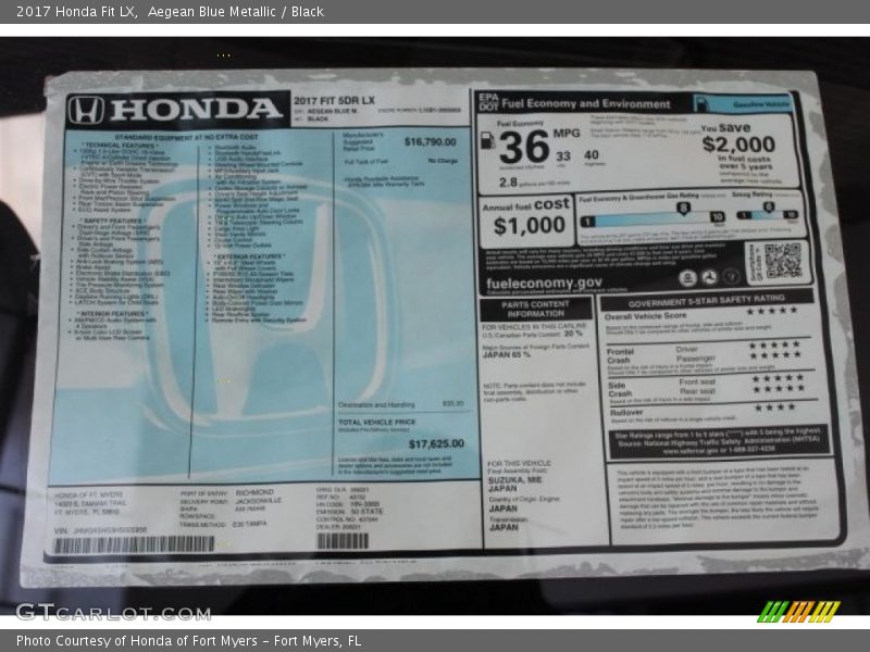 Aegean Blue Metallic / Black 2017 Honda Fit LX
