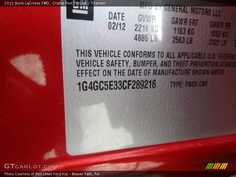 Crystal Red Tintcoat / Titanium 2012 Buick LaCrosse FWD