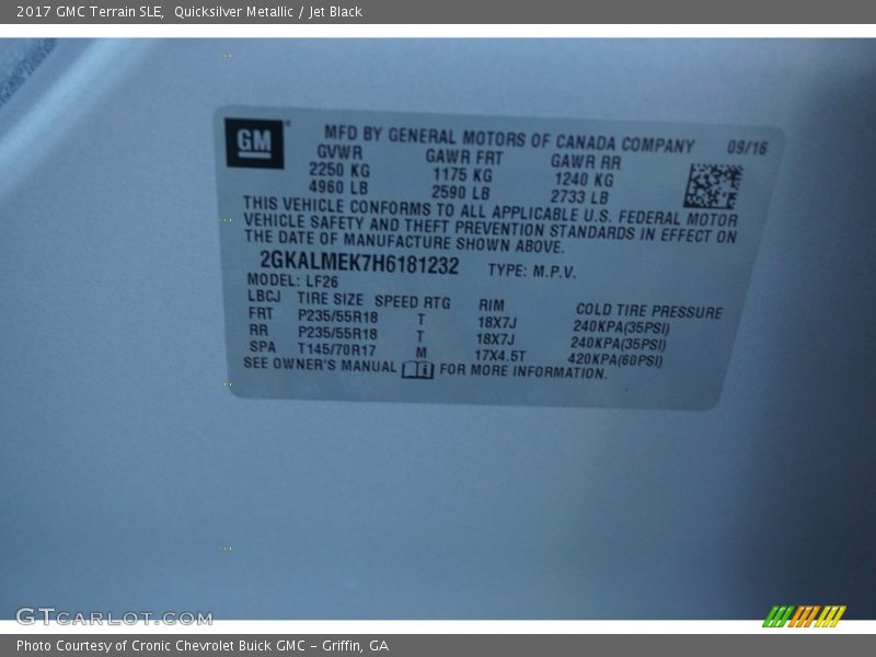Quicksilver Metallic / Jet Black 2017 GMC Terrain SLE