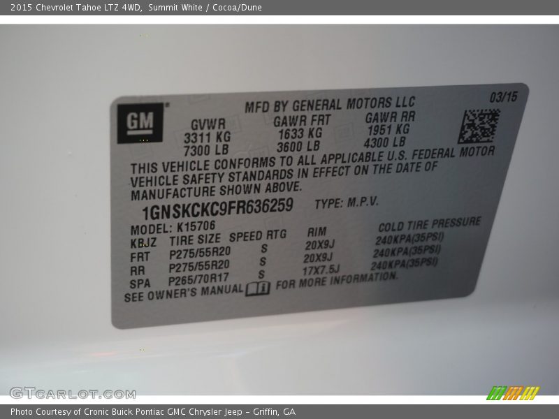 Summit White / Cocoa/Dune 2015 Chevrolet Tahoe LTZ 4WD
