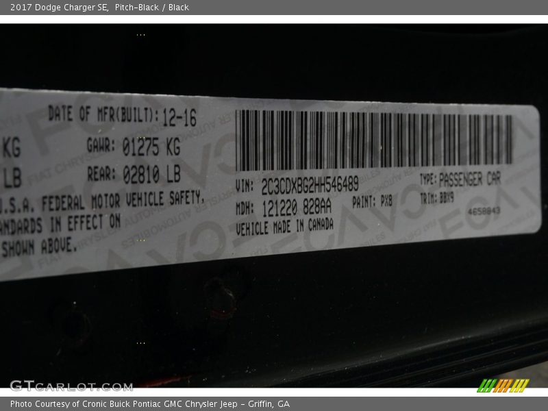 Pitch-Black / Black 2017 Dodge Charger SE