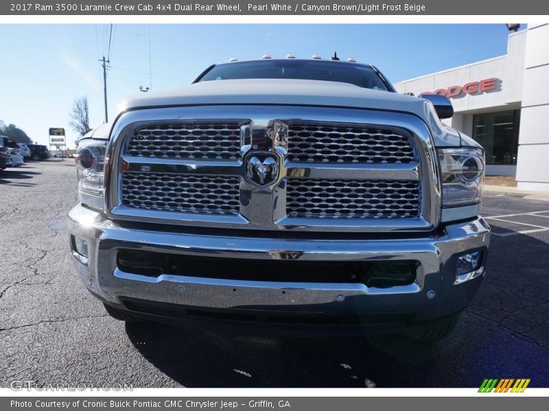Pearl White / Canyon Brown/Light Frost Beige 2017 Ram 3500 Laramie Crew Cab 4x4 Dual Rear Wheel