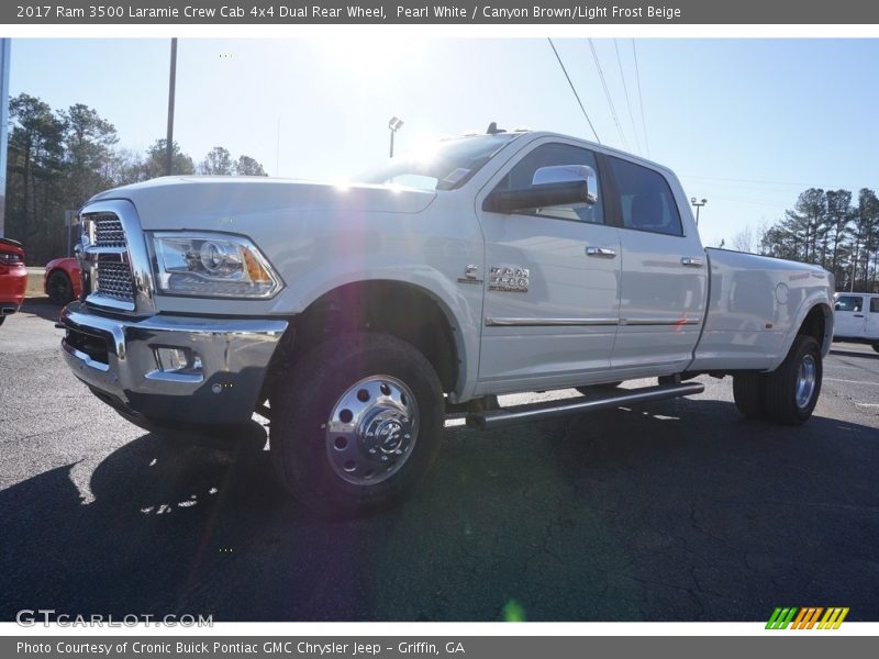 Pearl White / Canyon Brown/Light Frost Beige 2017 Ram 3500 Laramie Crew Cab 4x4 Dual Rear Wheel