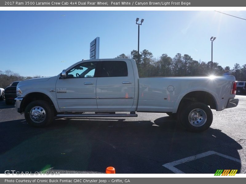 Pearl White / Canyon Brown/Light Frost Beige 2017 Ram 3500 Laramie Crew Cab 4x4 Dual Rear Wheel