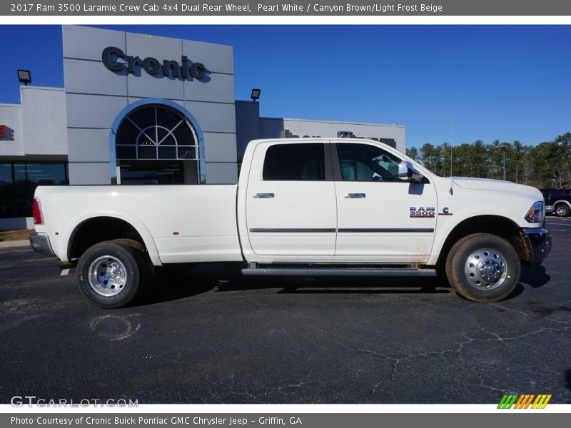 Pearl White / Canyon Brown/Light Frost Beige 2017 Ram 3500 Laramie Crew Cab 4x4 Dual Rear Wheel