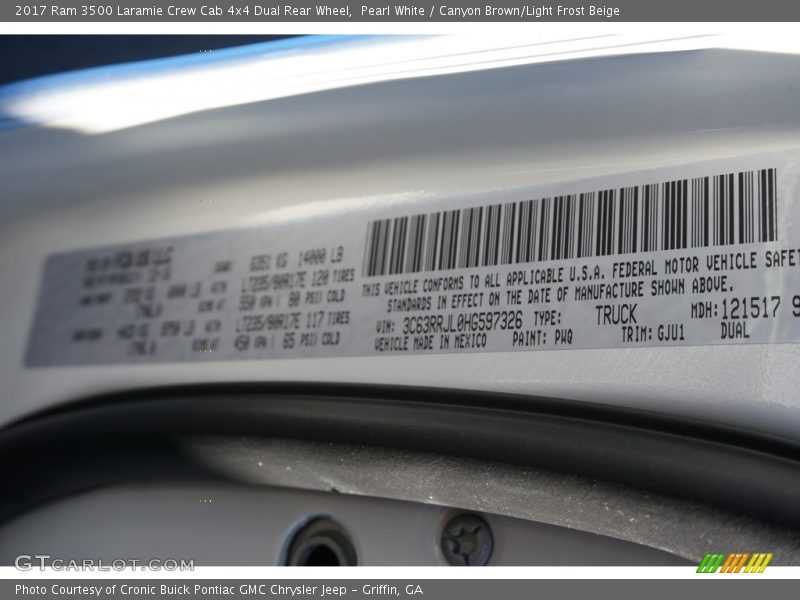 Pearl White / Canyon Brown/Light Frost Beige 2017 Ram 3500 Laramie Crew Cab 4x4 Dual Rear Wheel