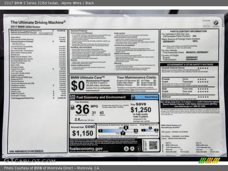 Alpine White / Black 2017 BMW 3 Series 328d Sedan