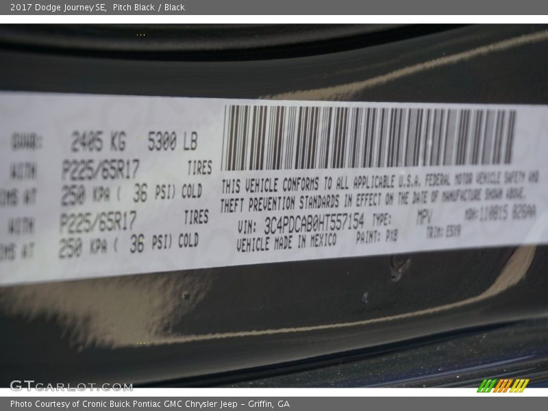 Pitch Black / Black 2017 Dodge Journey SE