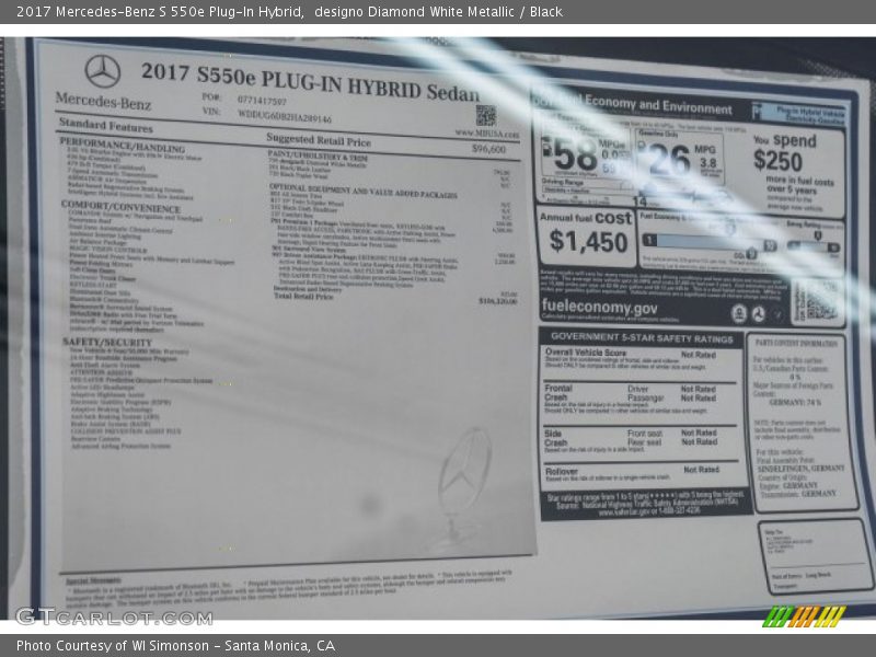  2017 S 550e Plug-In Hybrid Window Sticker