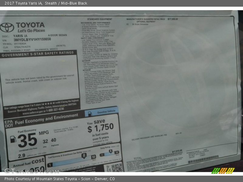 Stealth / Mid-Blue Black 2017 Toyota Yaris iA