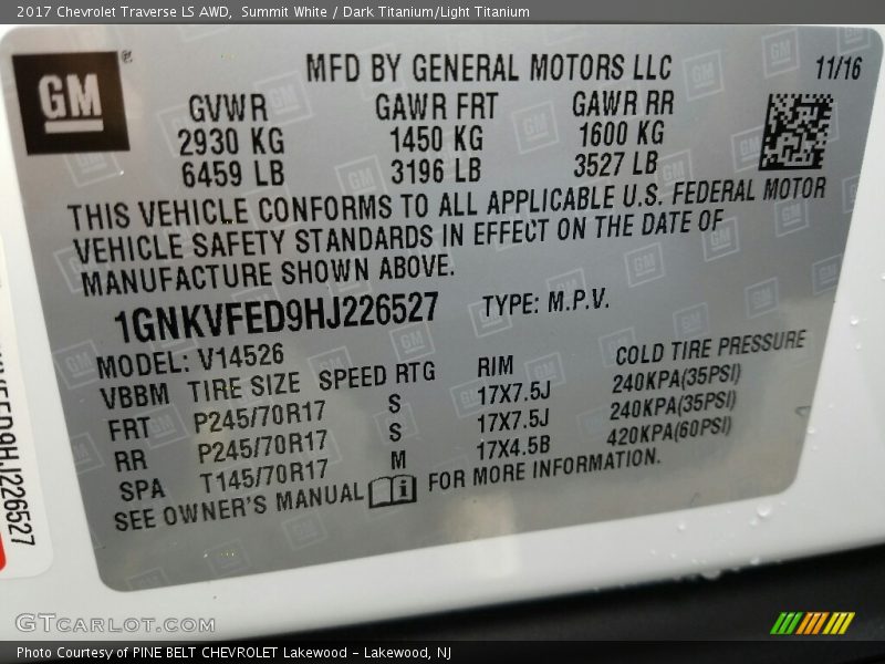 Summit White / Dark Titanium/Light Titanium 2017 Chevrolet Traverse LS AWD
