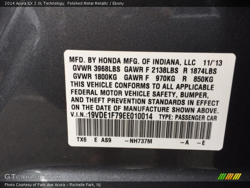 Polished Metal Metallic / Ebony 2014 Acura ILX 2.0L Technology