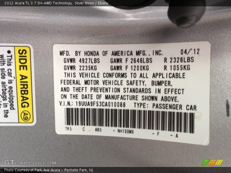 Silver Moon / Ebony 2012 Acura TL 3.7 SH-AWD Technology
