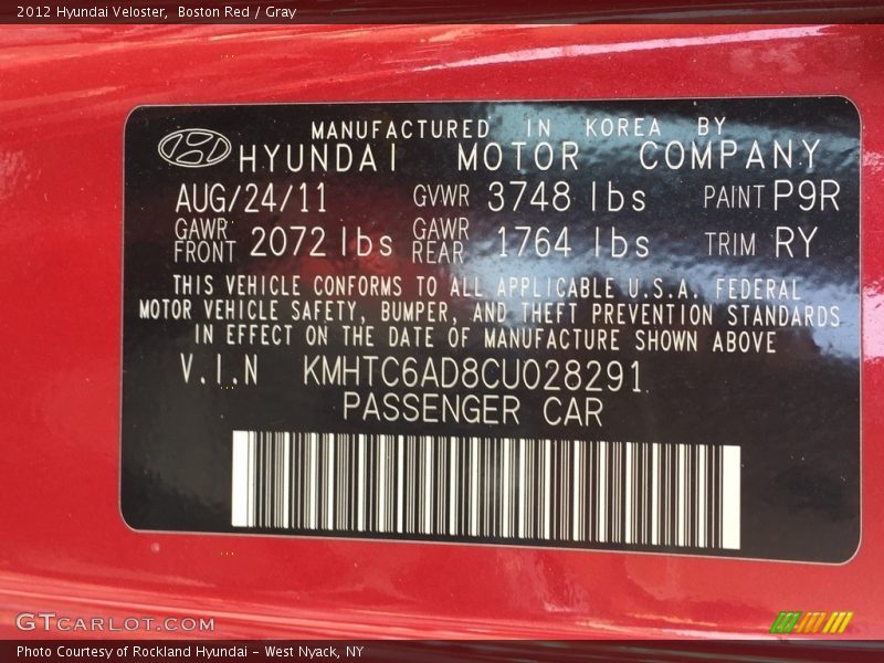 Boston Red / Gray 2012 Hyundai Veloster