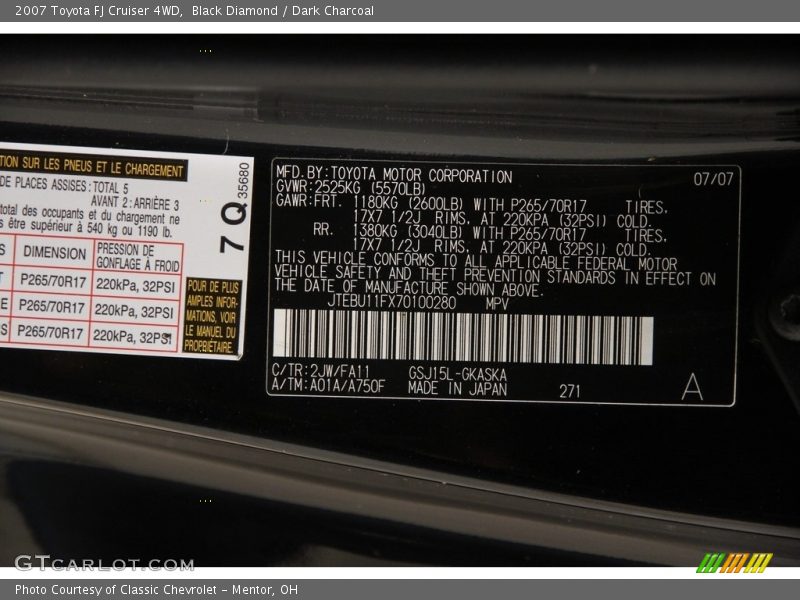 Black Diamond / Dark Charcoal 2007 Toyota FJ Cruiser 4WD