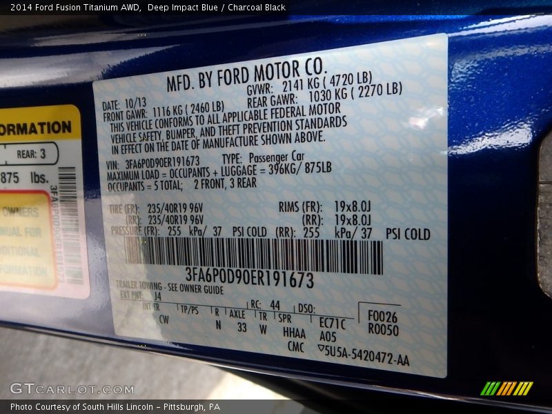 Deep Impact Blue / Charcoal Black 2014 Ford Fusion Titanium AWD