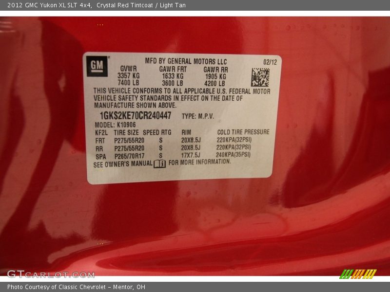 Crystal Red Tintcoat / Light Tan 2012 GMC Yukon XL SLT 4x4