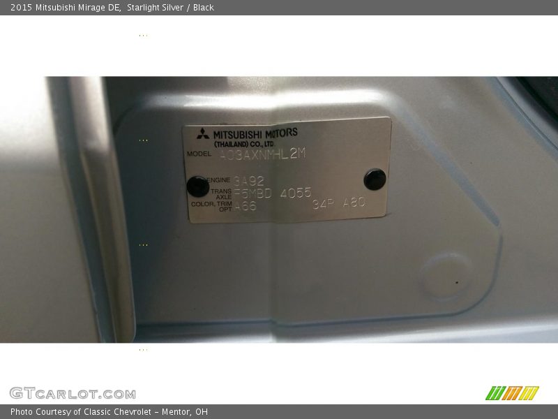 Starlight Silver / Black 2015 Mitsubishi Mirage DE