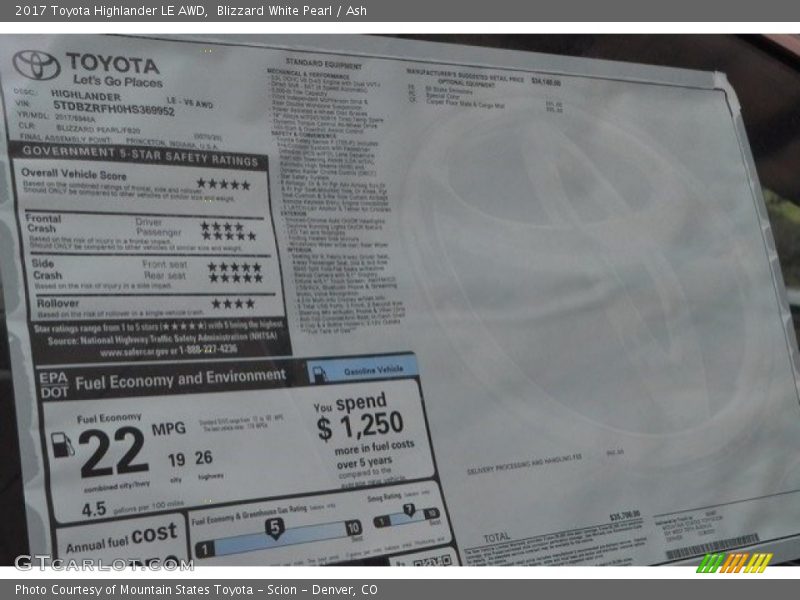 Blizzard White Pearl / Ash 2017 Toyota Highlander LE AWD