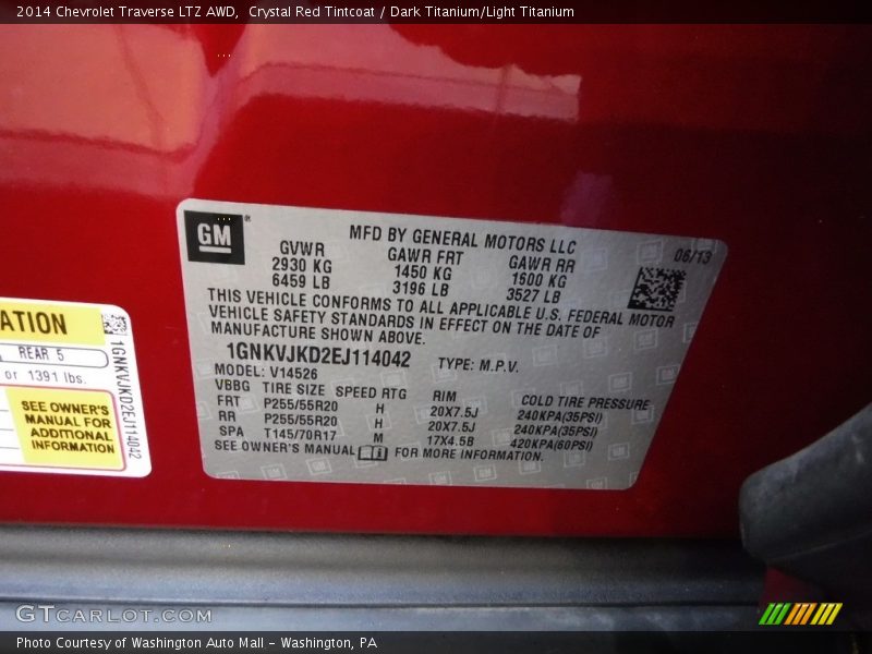 Crystal Red Tintcoat / Dark Titanium/Light Titanium 2014 Chevrolet Traverse LTZ AWD