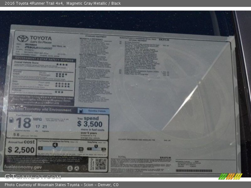 Magnetic Gray Metallic / Black 2016 Toyota 4Runner Trail 4x4