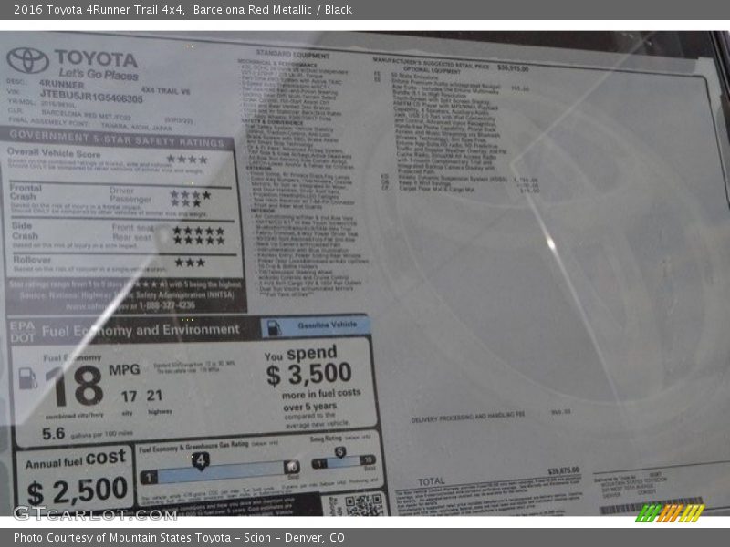Barcelona Red Metallic / Black 2016 Toyota 4Runner Trail 4x4