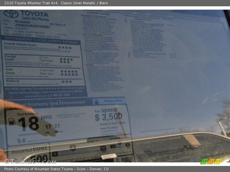 Classic Silver Metallic / Black 2016 Toyota 4Runner Trail 4x4