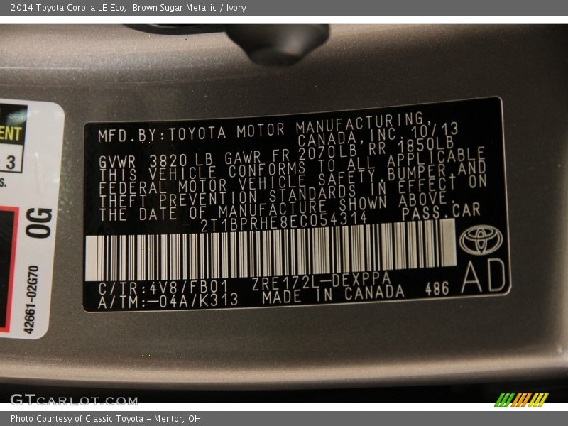 Brown Sugar Metallic / Ivory 2014 Toyota Corolla LE Eco