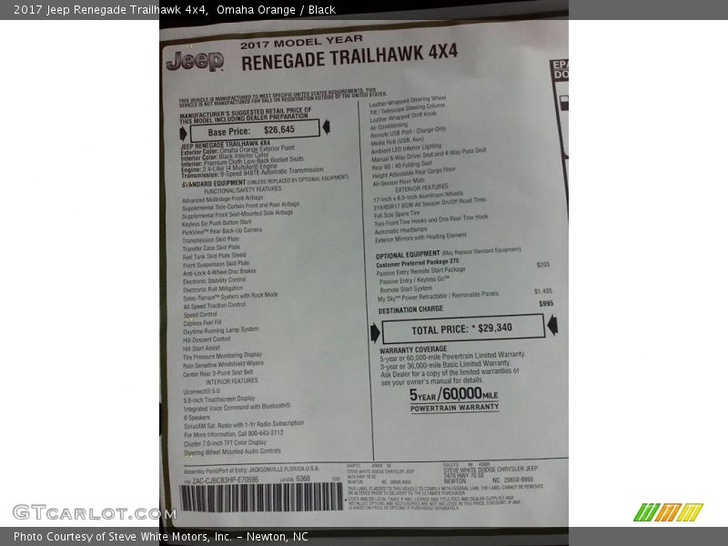  2017 Renegade Trailhawk 4x4 Window Sticker