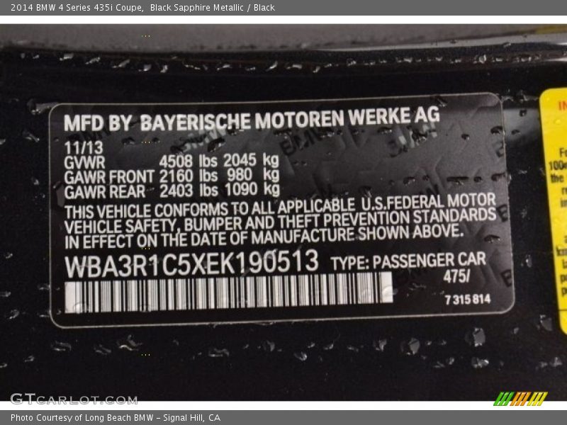 Black Sapphire Metallic / Black 2014 BMW 4 Series 435i Coupe