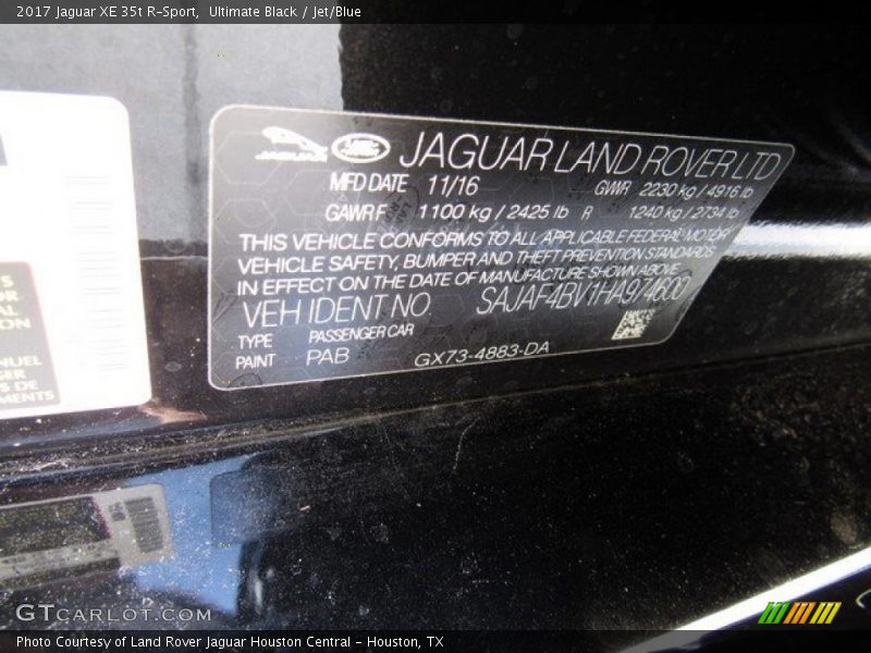 2017 XE 35t R-Sport Ultimate Black Color Code PAB
