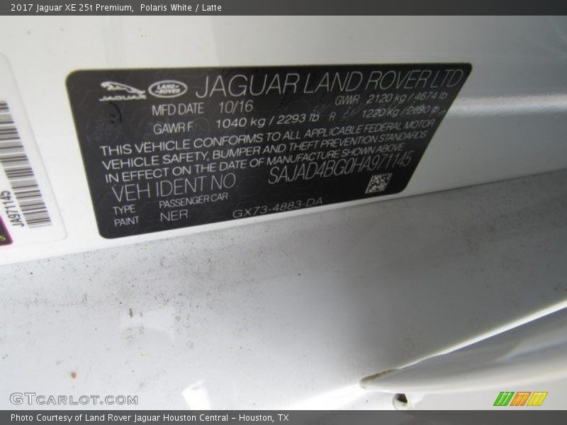 Polaris White / Latte 2017 Jaguar XE 25t Premium