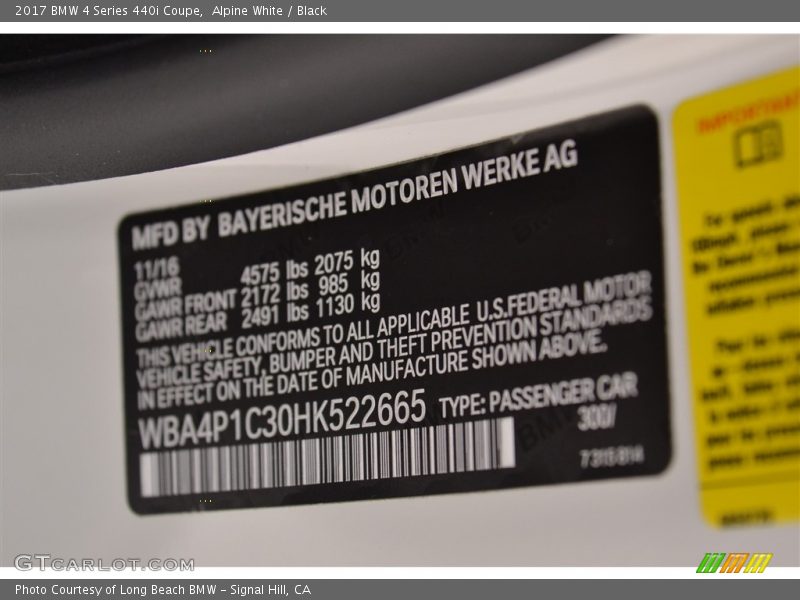 Alpine White / Black 2017 BMW 4 Series 440i Coupe