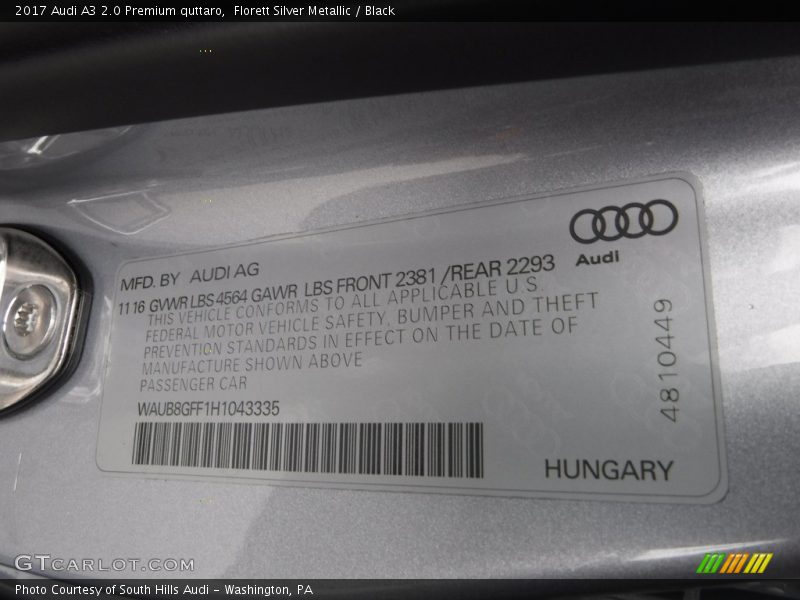 Florett Silver Metallic / Black 2017 Audi A3 2.0 Premium quttaro