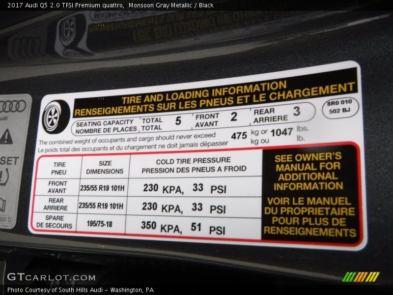 Monsoon Gray Metallic / Black 2017 Audi Q5 2.0 TFSI Premium quattro