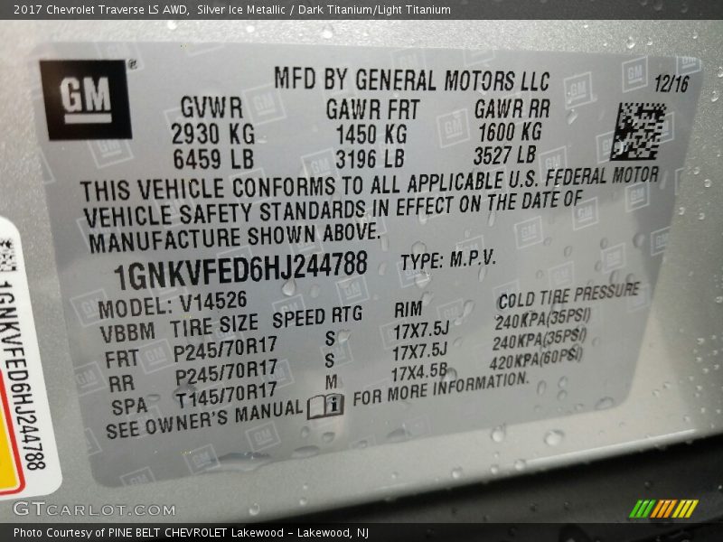 Silver Ice Metallic / Dark Titanium/Light Titanium 2017 Chevrolet Traverse LS AWD