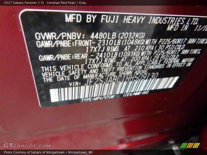 Venetian Red Pearl / Gray 2017 Subaru Forester 2.5i