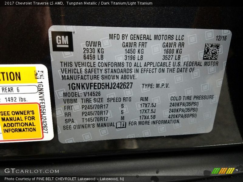 Tungsten Metallic / Dark Titanium/Light Titanium 2017 Chevrolet Traverse LS AWD