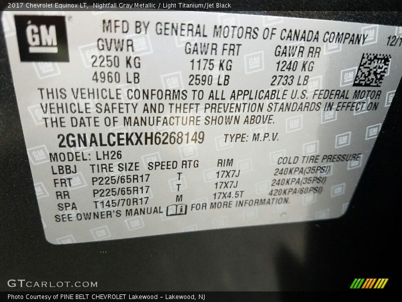 Nightfall Gray Metallic / Light Titanium/Jet Black 2017 Chevrolet Equinox LT