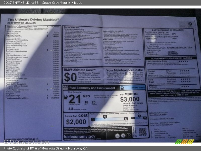 Space Gray Metallic / Black 2017 BMW X5 sDrive35i