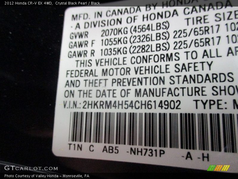 Crystal Black Pearl / Black 2012 Honda CR-V EX 4WD