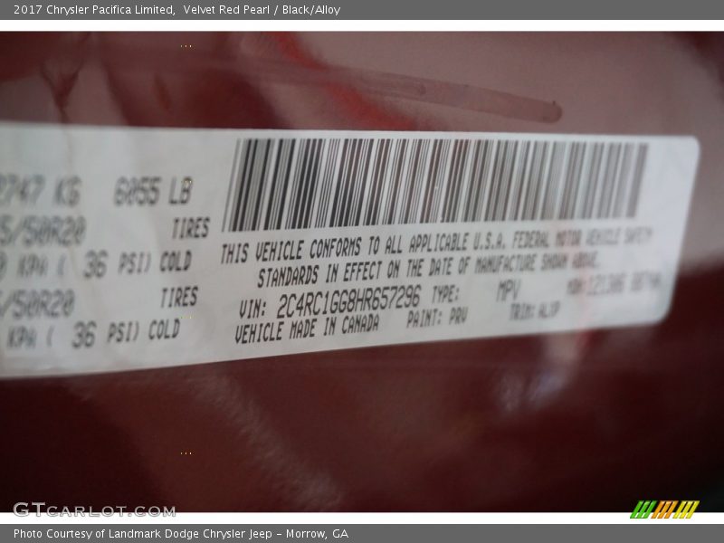 Velvet Red Pearl / Black/Alloy 2017 Chrysler Pacifica Limited