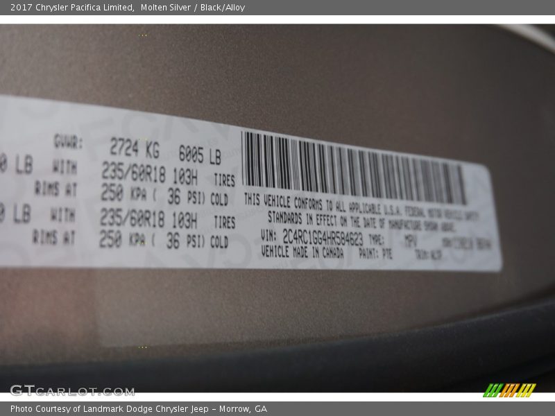 Molten Silver / Black/Alloy 2017 Chrysler Pacifica Limited