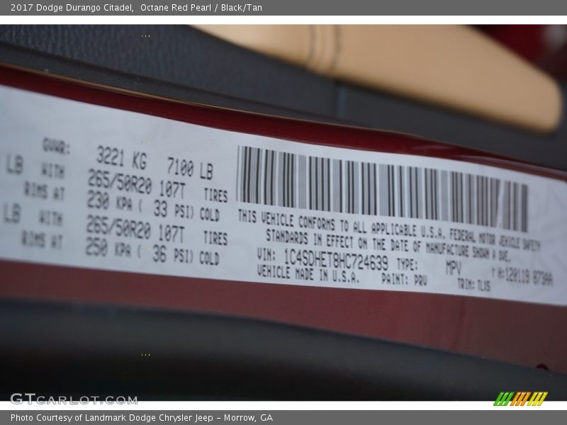 2017 Durango Citadel Octane Red Pearl Color Code PRV