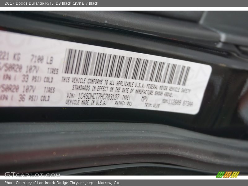 DB Black Crystal / Black 2017 Dodge Durango R/T
